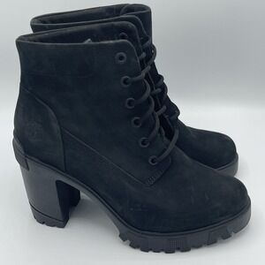 Timberland Black Lace-Up Chunky Heel Boots